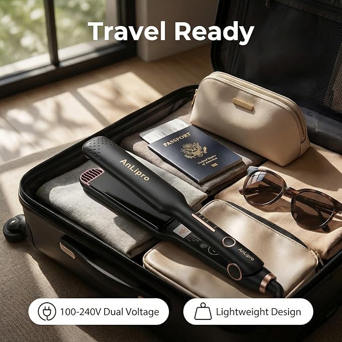 2-in-1 Hair Straightener and Curler Ceramic Flat Iron with Floating Plates Anti-Frizz Hair Styling Tool Adjustable Temperature Fast Heating Dual Voltage for Travel and Home Use