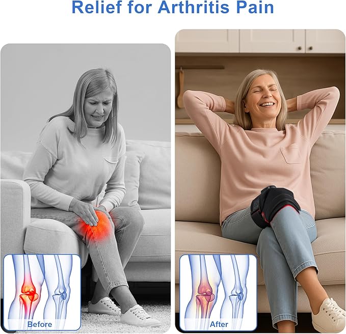 Wireless Red Light Therapy Knee Pad – 660nm Red &amp 850nm Infrared with Built-in Heating Wire Heated Pain Relief for Arthritis Joint &amp Muscle Pain Adjustable Fit for Home &amp Seniors