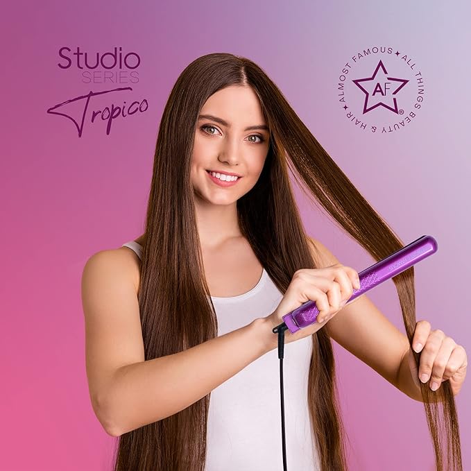Almost Famous Tropico Tourmaline Ceramic 1.25 Professional Hair Straightener Flat Iron Pro for Hair Styling Tourmaline Ceramic Panel with Adjustable Temperature - (Purple (Updated Model)