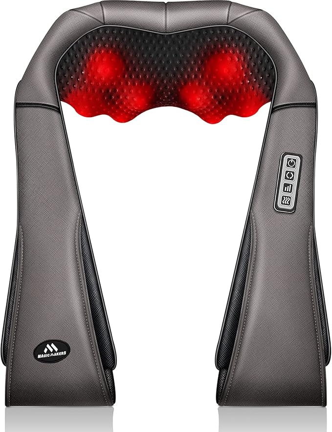 MagicMakers Neck Massager with Heat Gifts for Women Men Dad Mom Family Friend Mothers Day Fathers Day Christmas Shiatsu Kneading Back Massager for Shoulder Pain Relief Muscle Soreness