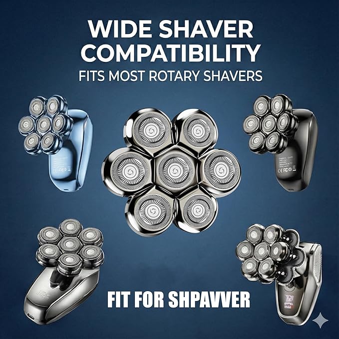 2Pack Fit for SHPAVVER Replacement Heads7 Blade Floating Head Fit for Cyruzi Replacement HeadCompatible with SHPAVVER/Cyruzi Head Shavers for Bald MenMagnetic IPX7 Waterproof Shaver Heads.