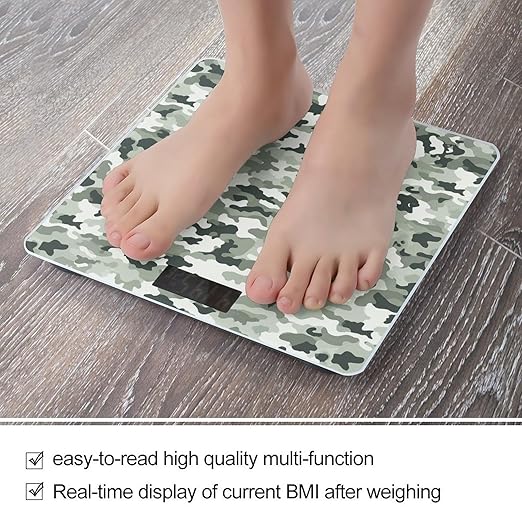 White Camouflage Digital Bathroom Scale for Body Weight Weighing Scale with Backlit LCD Display High Precision Measurements &amp Measures Weight Up to 180kg