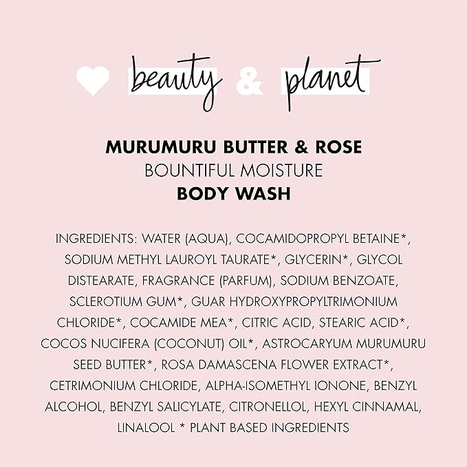 Love Beauty And Planet Bountiful Moisture Body Wash to Clean Hydrate Skin Murumuru Butter Silicone Free Paraben Free Vegan rose 16 Fl Oz