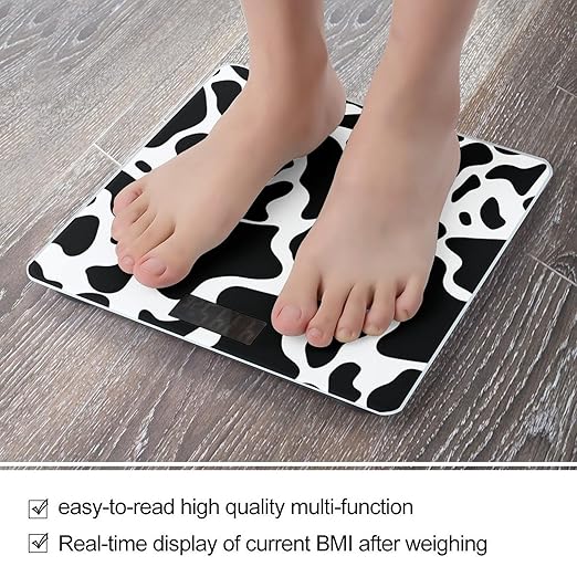Digital Bathroom Scale for Body Weight Scale with Bright LCD Display High Accuracy Step-On Technology Auto On/Off Cow Spot Digital Scales 400 Lbs /180kg