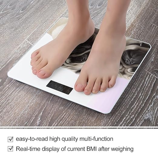 Pug DogScale for Body Weight with LCD High Precision Weighing Scales Fashion Sturdy Tempered Glass Weight Scales Easy-to-Read Digital Bathroom Scale for Daily 400lb