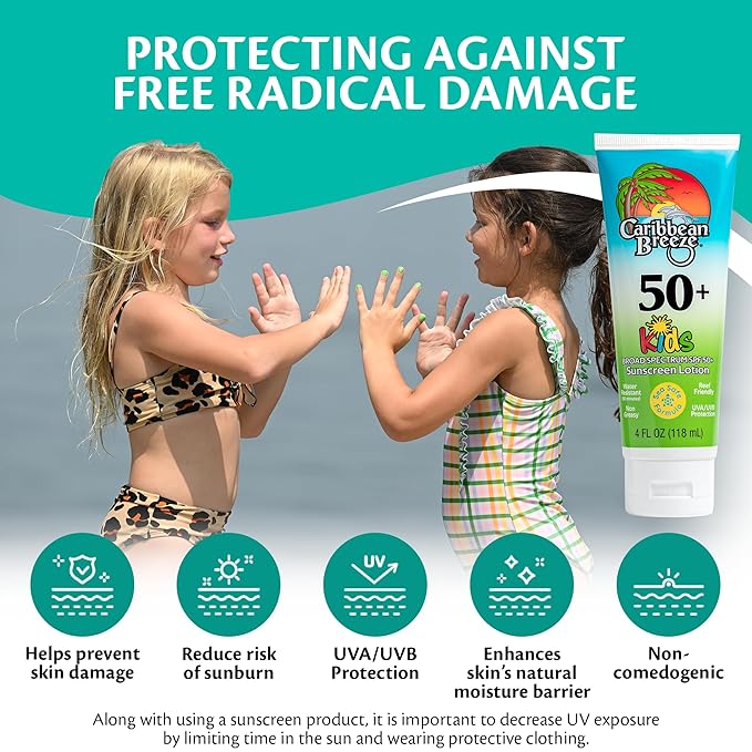 Reef Friendly Kids Sunscreen SPF 50 Mango Lime Scent Body Lotion Rich in Anti-Oxidants Water Resistant Up to 80 Minutes Broad Spectrum 4 oz 2 Pack