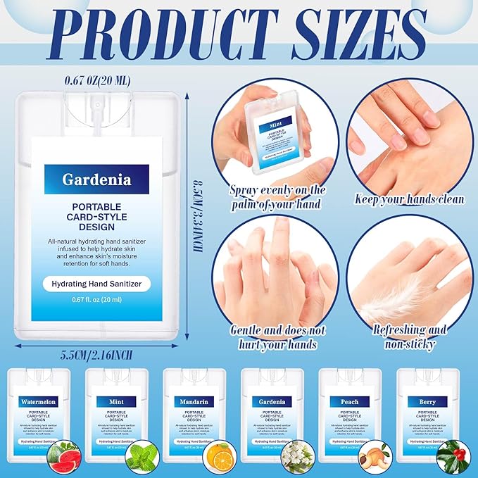 24 Pack Hand Sanitizer Spray Bulk Scented Mist Hydrating Sanitizers Travel Size Refillable Moisturizing Formula Everyday Hand Cleaning Pocket Spray for Employee Appreciation Week Gift Women Men Office