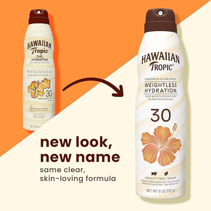 Hawaiian Tropic Weightless Hydration Clear Spray Sunscreen SPF 30 &amp Everyday Active Spray Sunscreen SPF 50 6oz | Hawaiian Tropic Sunscreen SPF 50 Sunblock Oxybenzone No Sunscreen
