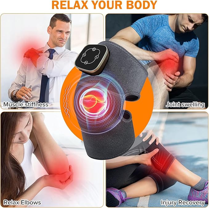 Heated Knee MassagerHeating Knee Support Brace Wrap with Massage3-in-1 Knee Elbow Shoulder Massager with 3 Vibrations Modes 5 Heating Levels (1 Pack +Grey)