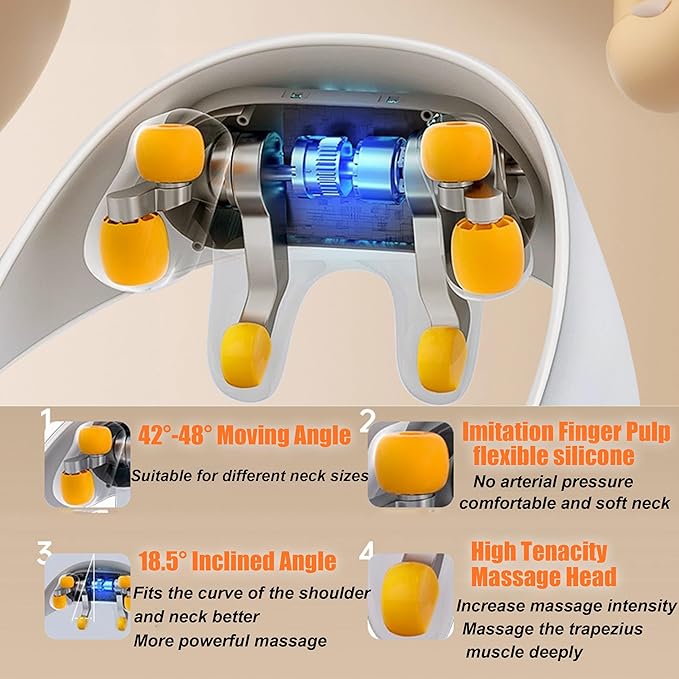 Shiatsu Back and Neck Massager with Heat - Electric Massage 3D Deep Tissue Kneading Massages Silicone Massage Head Two Ways to wear for Muscle Pain Relief Perfect Gifts Blue