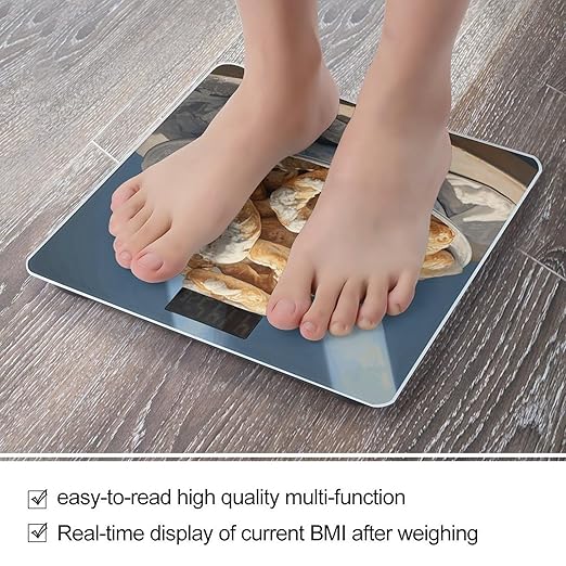 Pretzel Dough Pictures Scale for Body Weight Anti-Slip Tempered Glass Digital Bathroom Scales Clear LCD Display Weighing Scale Safe Rounded Corners Smart Scales