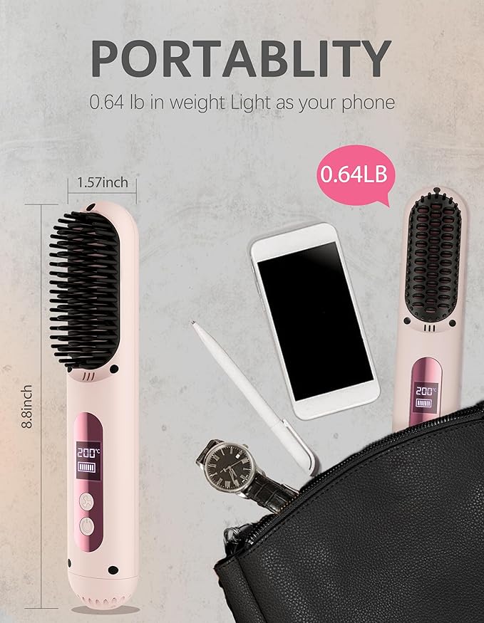 Cordless Hair Straightener Brush Portable Hair Straightener with Cooling Mode Negative Ions for Frizz-Free Shine &amp LED Display USB-C Charging &amp Fast Heating Gift for Women