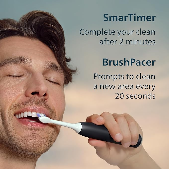 Philips Sonicare 6700 Series Electric Toothbrush - Next-Generation Sonicare Technology Pressure Sensor 9 Brushing Settings SmarTimer BrushPacer 21-Day Runtime Travel Case Black HX7411/06