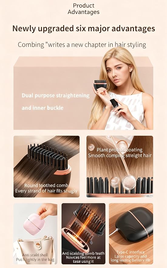 Mini Straightener Brush Rechargeable Portable Mini Straightener Capsule Hair Straighteners &amp Styler 3-Speed Temperature Control Lightweight and Portable (Mix)