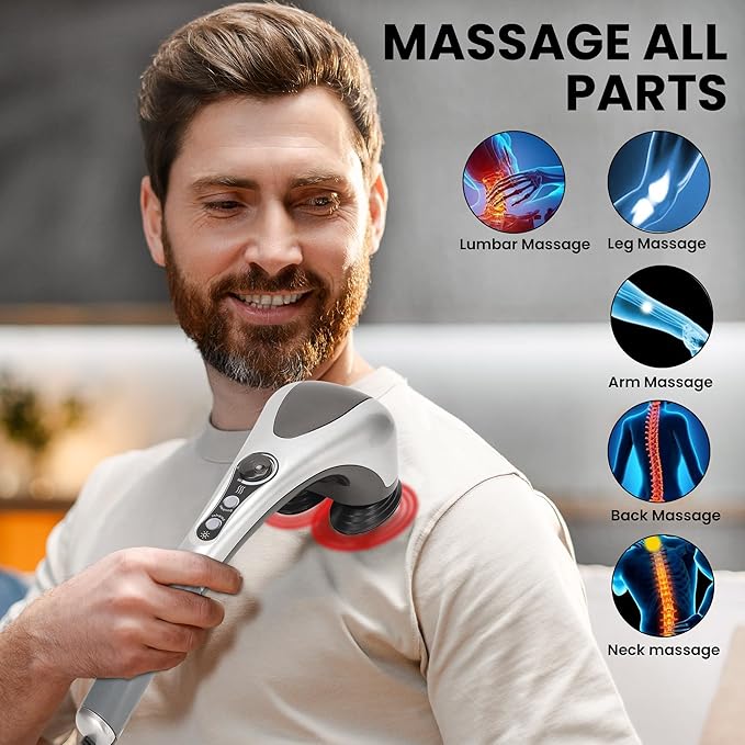 Electric Dual Head Heavy Hammer Massager Handheld Heated Massage for Deep Tissue Pain Relief for deep Relaxation and Rejuvenation of Muscles Back Shoulders and Legs Throughout The Body