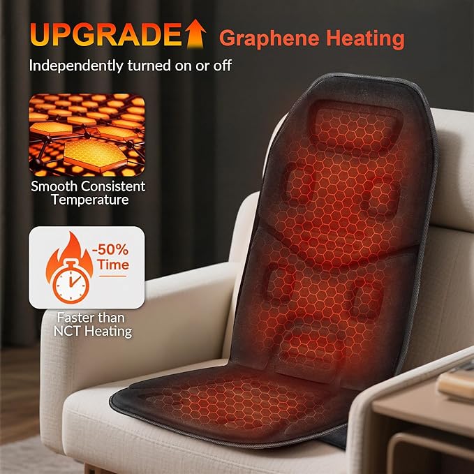 COMFIER Massage Seat Cushion with Heat - 10 Vibration Motors Back Massager for Chair （Vibration Massage Only Not Shiatsu/RollingMassage Chair Pad for Back Ideal Gifts for Men Women (Renew)