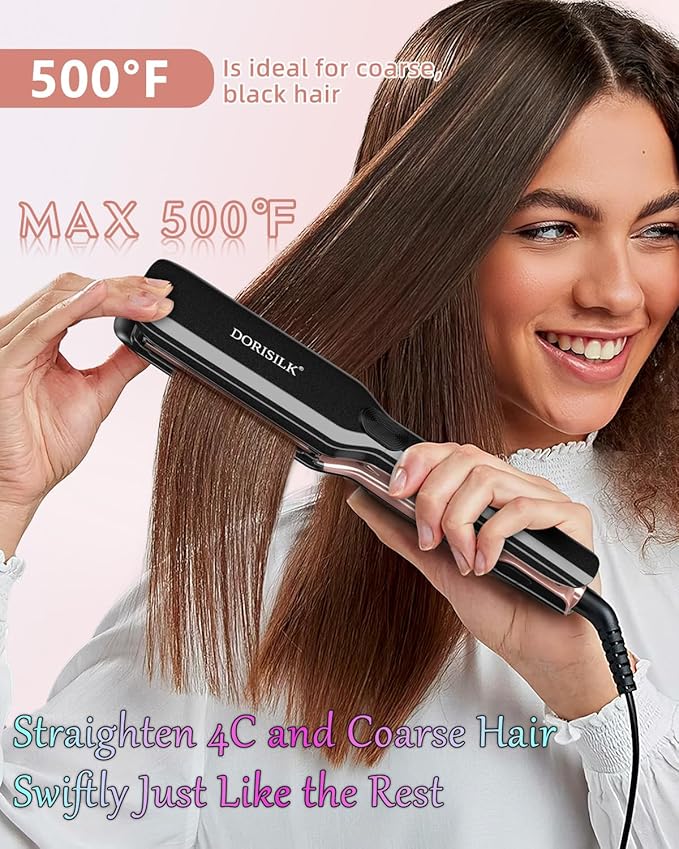 DORISILK 500 Degree High Temp Professional Hair Straightenr  Ceramic Wide Flat Iron 2 in 1 Hair Straightener and CurlerPlasma Flat Iron Get Frizz-Free and Shiny