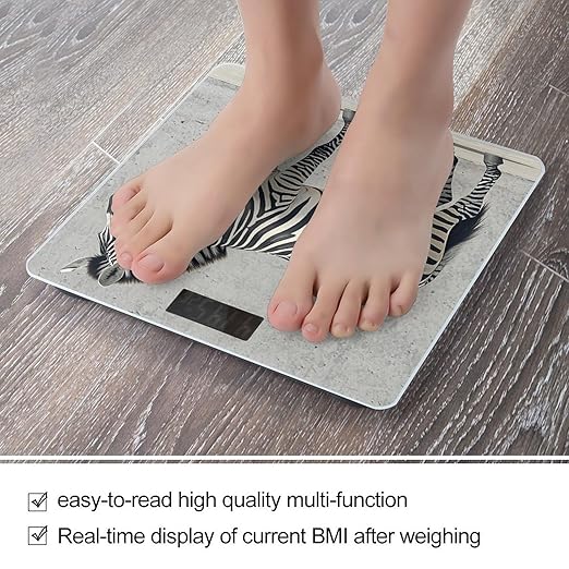 Zebra on The Wall Scale for Body Weight Highly Accurate Digital Bathroom Scale Sturdy Tempered Glass Weighing Scales with LCD Display Fashion Body Fat Smart Scales 400lb