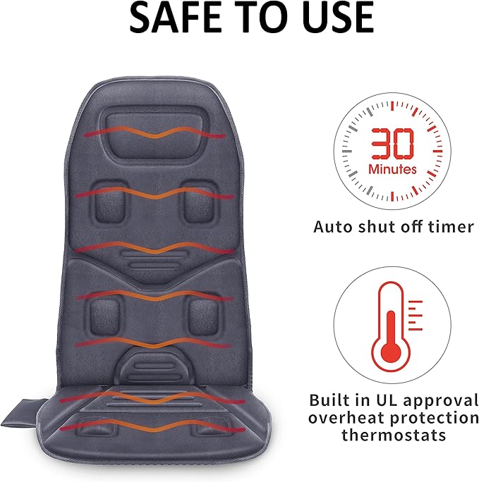 COMFIER Back Massager with Heat 10 Motors Vibration Seat Massager Chair Massage Pad Heated Chair Pad Chair WarmerGifts for Elderly Mom Dad (Gray)