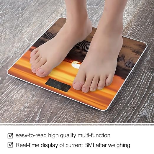 Africa Sunset Zebra Scale for Body Weight High Precision Digital Weight Scales with LCD Display Anti-Slip Sturdy Slim Tempered Glass Bathroom Scale for Home Use