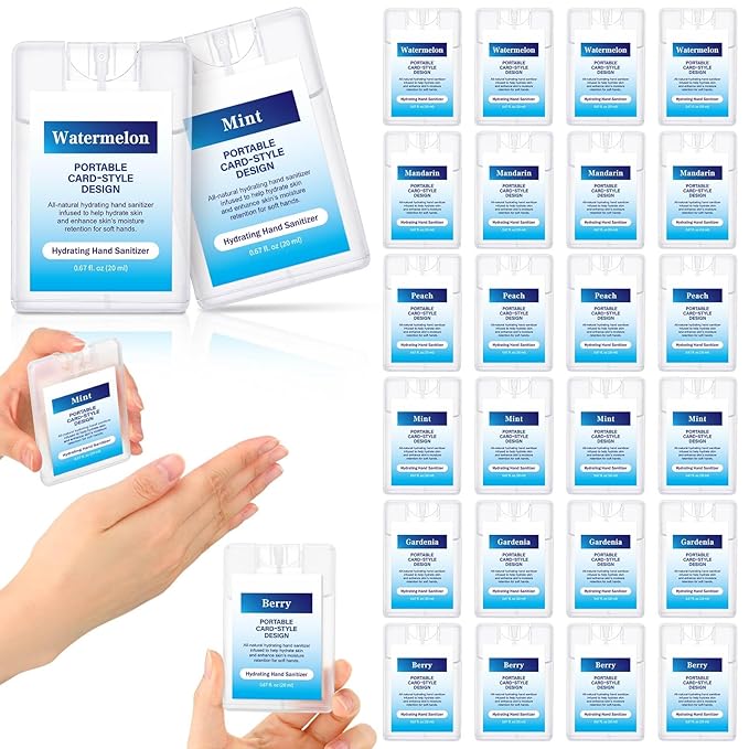 24 Pack Hand Sanitizer Spray Bulk Scented Mist Hydrating Sanitizers Travel Size Refillable Moisturizing Formula Everyday Hand Cleaning Pocket Spray for Employee Appreciation Week Gift Women Men Office