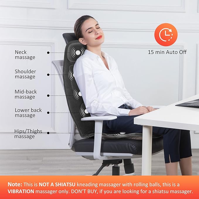Snailax Vibration Back Massager with Heat Massage Chair Pad with Neck Lumbar Memory Foam 10 Vibration Motors5 Modes Gifts No shiatsu