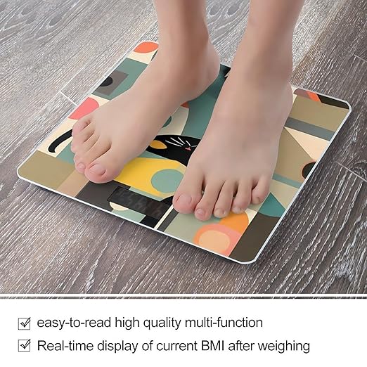 Digital Bathroom Scale for Body Weight Scale with Bright LCD Display High Accuracy Step-On Technology Auto On/Off Mid-Century Modern Art Cat Digital Scales 400 Lbs /180kg