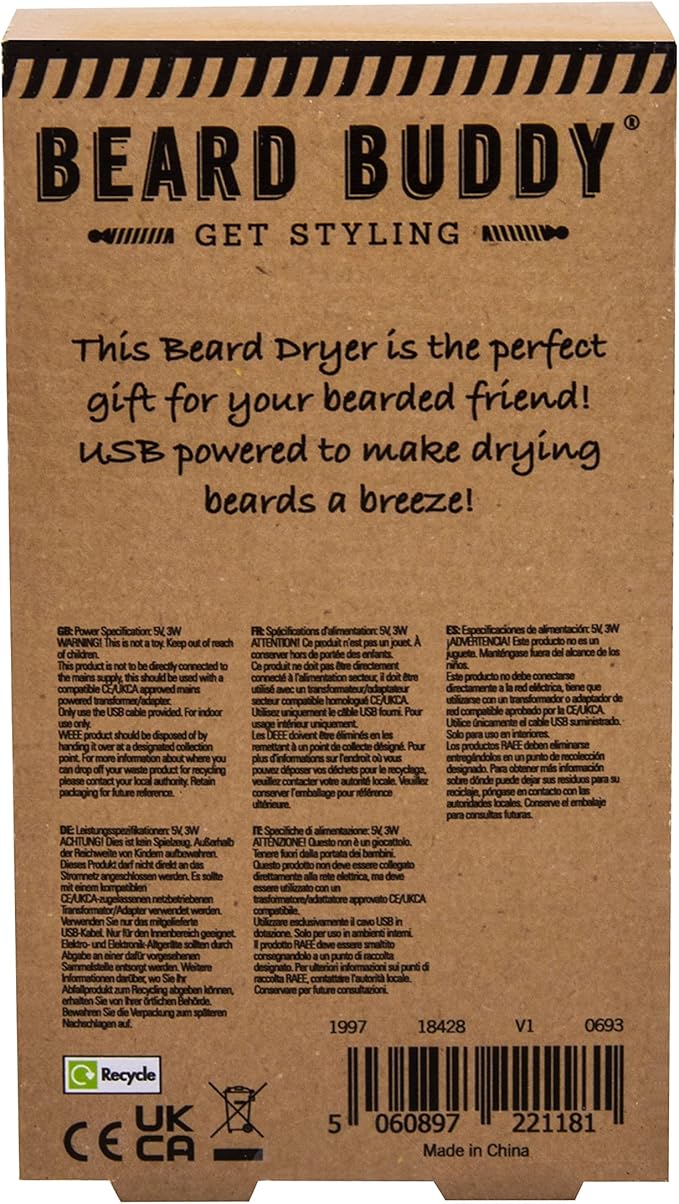 Fizz Creations Beard Buddy Beard Dryer Beard Accessory Gifts. USB Powered Beard Dryer. Essential Part of a Beard Grooming kit for Men. Get Styling Your Beard Like a Pro!