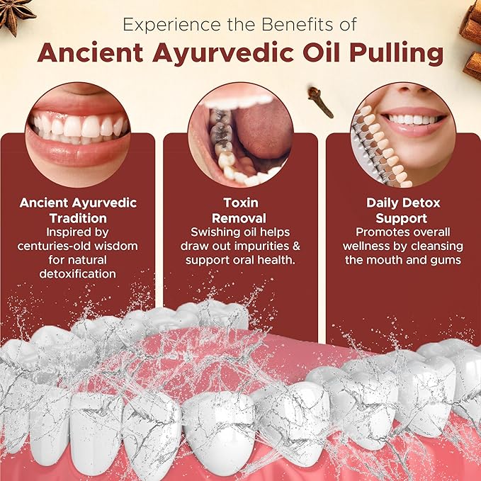 Natural Oil Pulling for Teeth and Gums | Cinnamon Flavored Oral Rinse Mouthwash for Bad Breath | Organic Essential Oil for Teeth Whitening &amp Gum Health Cobalt Glass Bottle with Refill Pouch-16 FL
