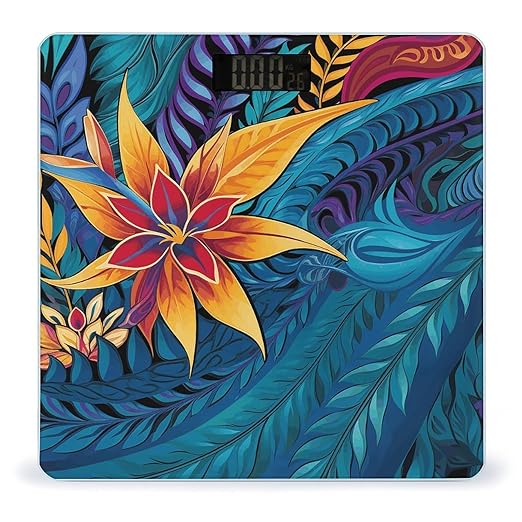 Tropical Leaves Pattern for Tribal Design Digital Bathroom Scale for Body Weight Weighing Scale with Backlit LCD Display High Precision Measurements &amp Measures Weight Up to 180kg