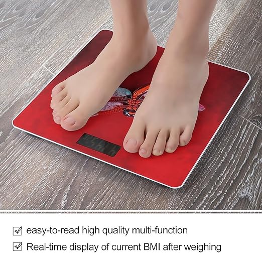 Dragonfly on Red Background Bathroom Scale Large LCD Backlight Display Digital Scale Rounded Corners Body Scales Automatic Power On/Off Bathroom Scales for Home Bedrooms