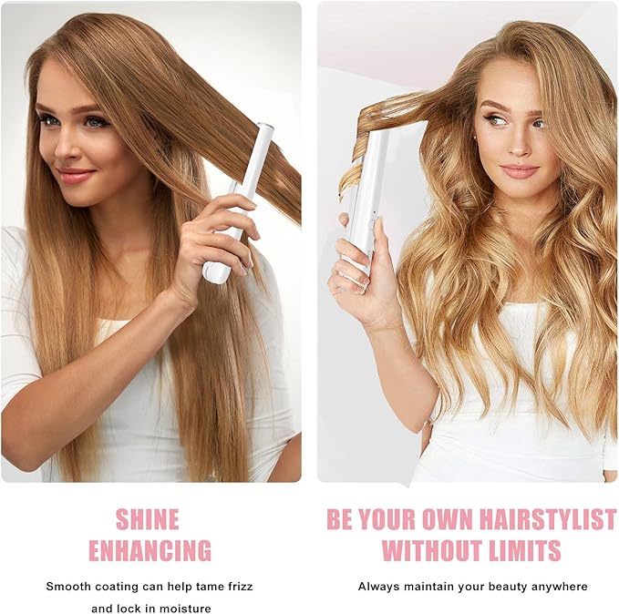 Mini Portable Cordless Hair StraightenerUSB RechargeableRapid Heating can Work continuously for 40 MinutesWireless Curling Iron for Travel (White)