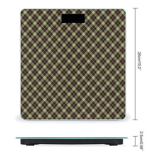 Yellow-Green Scottish Plaid Digital Bathroom Scale for Body Weight Lighted LCD Display Round Corner