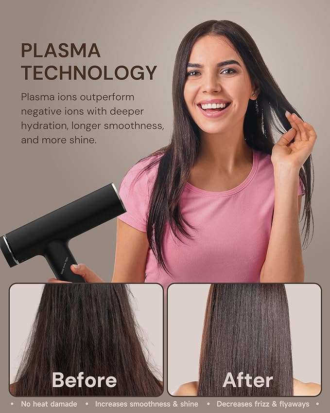 ANNLARY Plasma Ion Hair Dryer with Diffuser for Curly Hair 110000 RPM Professional High Speed Blow Dryer with Plasma Ion 1500W Foldable Travel Hairdryer with 6.5 Ft Cord Fast Drying for Women Men