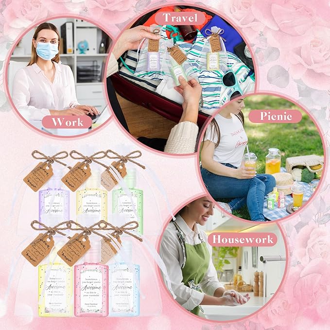 Frienda 24 Sets Thank You Hand Sanitizer Bulk Gift Set Mini Travel Size Hand Sanitizers Gel with Organza Bags Tags Appreciation Gift for Women Employee Coworker Team Teacher Nurse Graduation Party