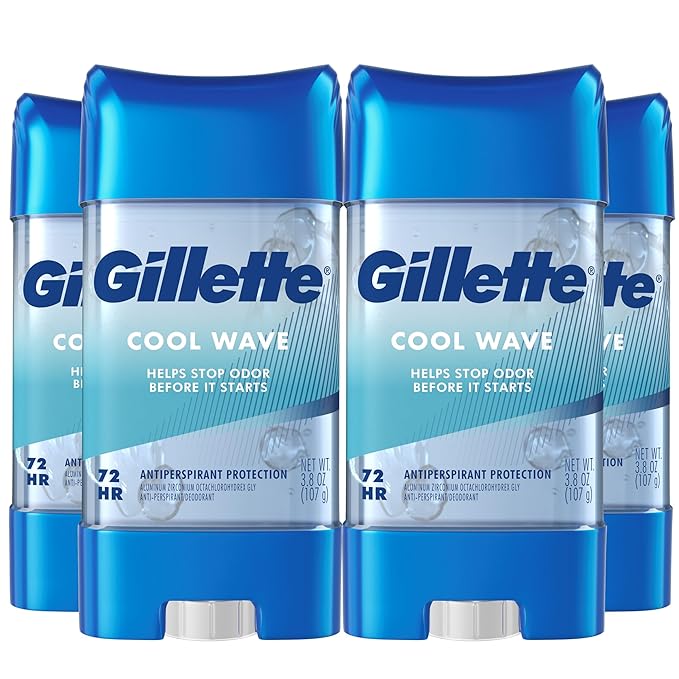 Gillette Antiperspirant and Deodorant for Men 72hr Clinical Strength Sweat &amp Odor Protection Long Lasting Freshness Anti-White Mark Technology Clear Gel Cool Wave Scent 3.8 oz (Pack of 4)