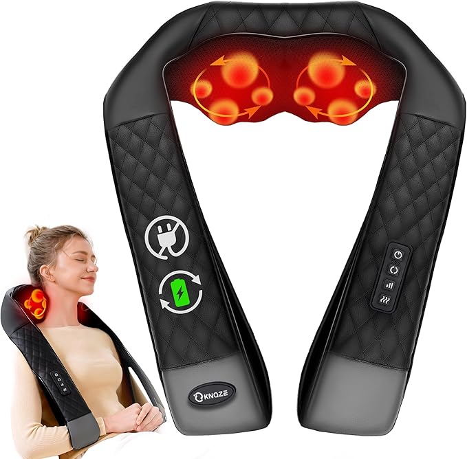 KNQZE Shiatsu Cordless Neck and Back Massager with Heat Rechargeable Neck and Shoulder Massager 4D Deep Tissue Kneading Massage for Leg Full Body Muscle Pain Relief 2026 Upgraded Ergonomic Design