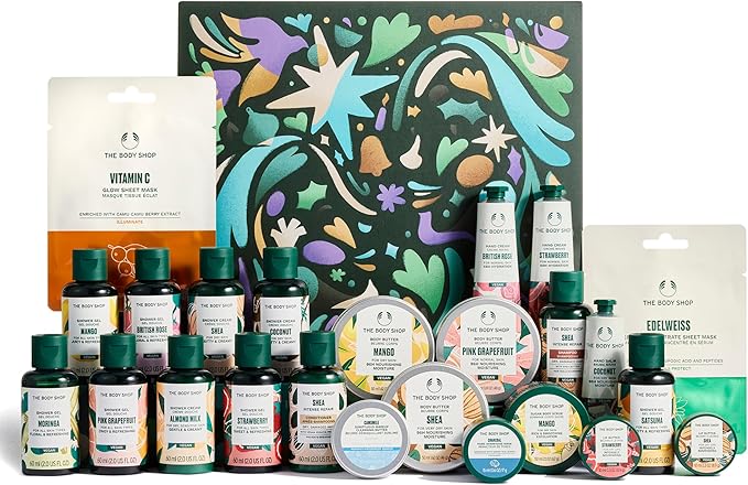 The Body Shop Classic Beauty Advent Calendar- 24 Piece Gift Set Includes Creams &amp Gels for Shower &amp Body Hand Balms and More