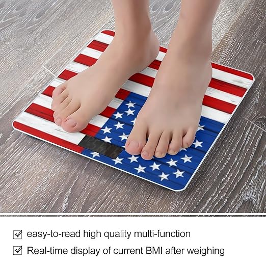 Automatic Switch Digital Bathroom Weighing Scale Smart Scale for Body Weight Wooden American Flag