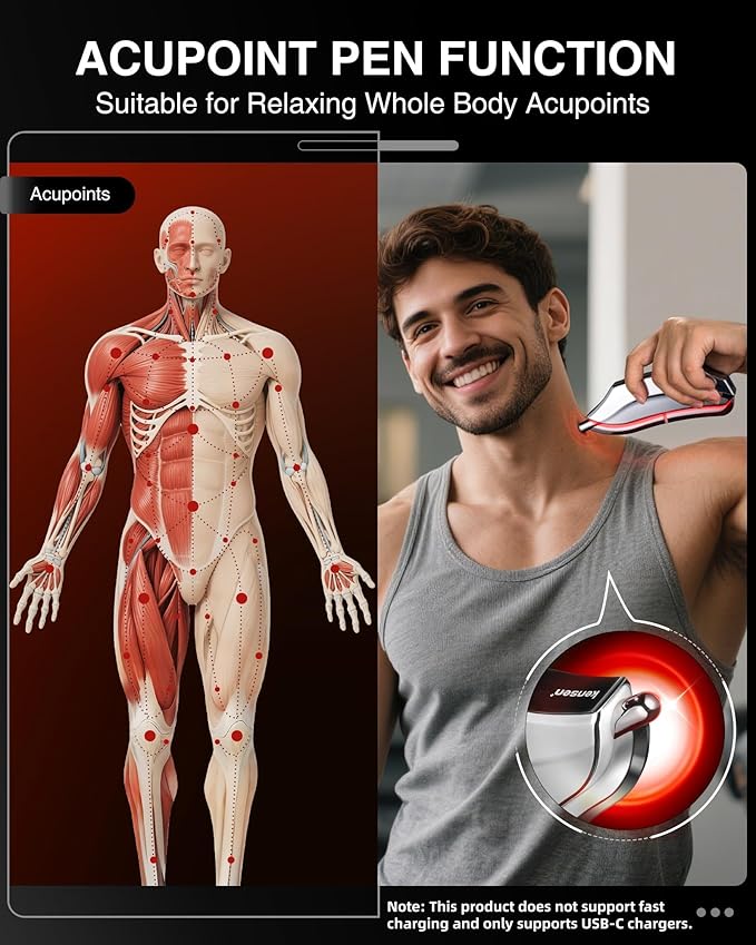 kensen Heated Muscle Scraper Tool - Electric Fascial Knife for Deep Tissue Massage with Light-Care 4 Modes 3 Heating 3 Vibration Levels Soothing Whole Body Gua Sha Tool Gift for Athletes Workers