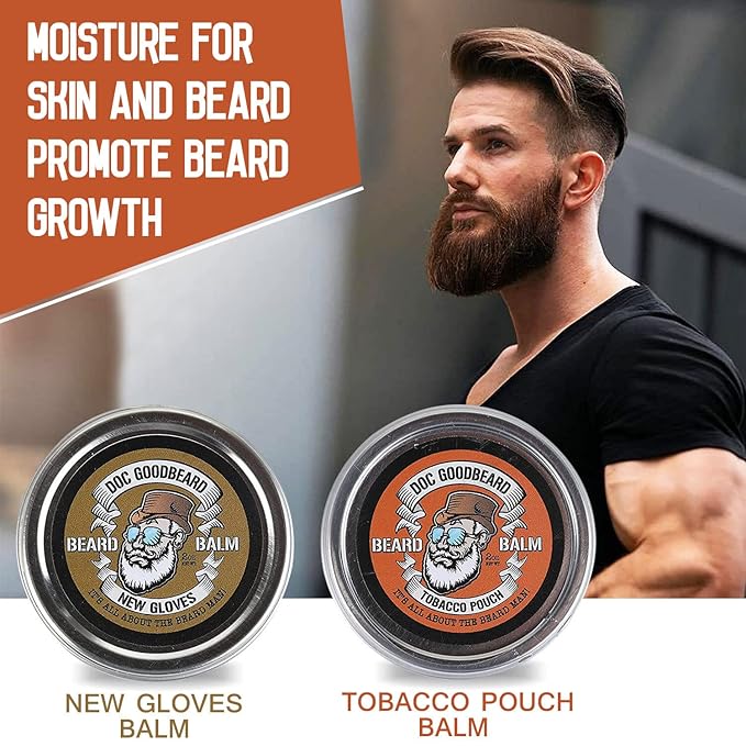 Doc Goodbeard Beard Balm Kit Includes 1 New Gloves Balm and 1 TB Pouch Balm for men All-Natural No Greasy Locks in Moisture for Skin and Beard Promote Beard Growth