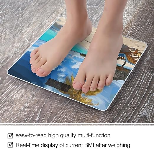 Tropical Beach Bathroom Scale Weight Scale for Body WeightHighly Accurate Digital Weighing Machine Clear LED Display Digital Bathroom Body Scale 400lb/182kg