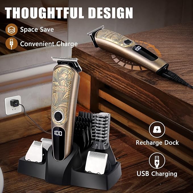 Ufree Gifts for Men Beard Trimmer with Charging Stand IPX7 Waterproof Electric Razor Shavers for Men Clippers for Hair Cutting Mens Grooming Kit for Mustache Nose Facial Body
