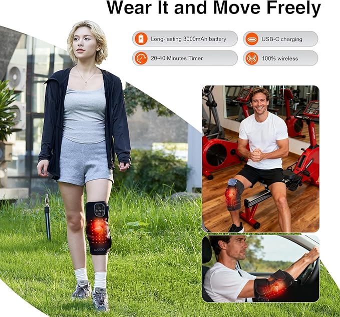 Red Light Knee Brace with Vibration Massage Cordless Knee Massager with Heat and Red Light Therapy Infrared RedLight Therapy Wrap for Knee Joint Heated Therapy Device 660nm&amp850nm Blank