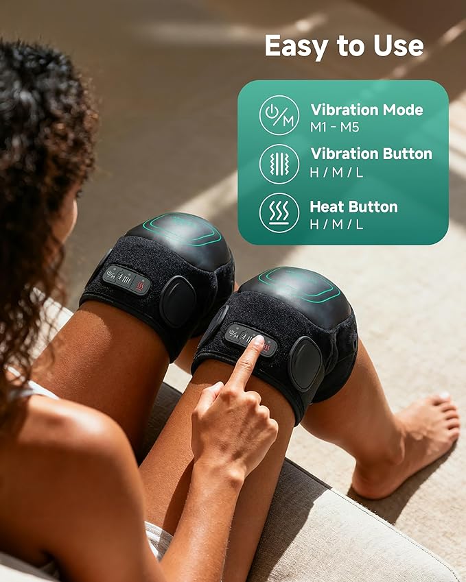 Cordless Knee Massager with Heat 360°All-around Vibration Graphene Heating Pad for Knee Rechargeable Multi Modes Large-size Range for Athletes Housewives Elders Gifts for Men Women Home Office Use