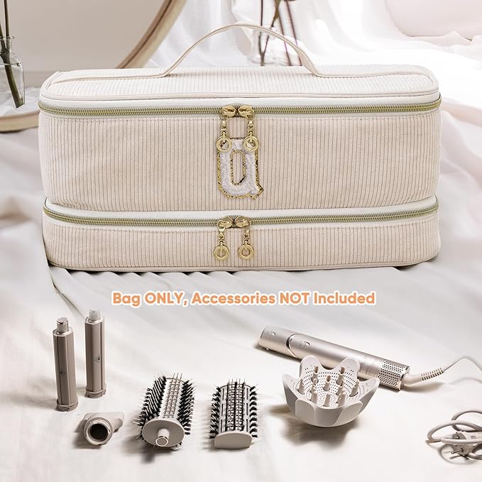 Initial Personalized Hair Tools Travel Bag Double-Layer Hair Dryer Case Compatible with Shark FlexStyle/SmoothStyle Dysson Airwrap &amp Supersonic – Hair Tool Organizer for Travel &amp Home