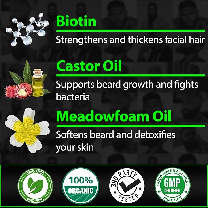 Biotin Beard Balm for Men - 2X Thickening for Beard and Mustache - Organic Mustache Wax with Castor Oil &amp Meadowfoam – Hydrating Facial Hair Growth Balm &amp Leave-In Conditioner (Pack of 2)
