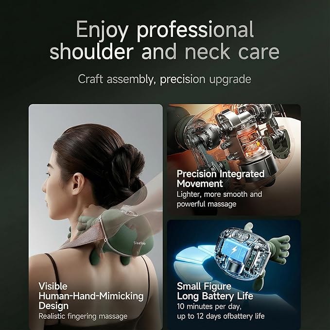 2026 Siaasoo Neck Massager with Hands-3-Level Adjustable Intensity (Genuine OEM- Patent Pending)-Shiatsu Neck and Back Massager Electric Deep Tissue 4D Kneading Massage Bionic Relaxation Massager