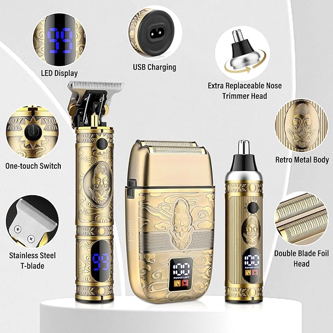 Professional Hair Trimmer Hair Clippers for Men Nose Hair Trimmer Men's Shaver SetCordless T-Blade Beard Trimmer Barber ClippersElectric Foil Shavers Razor for Men Haircutting Kit