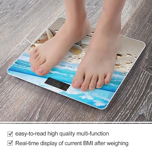 Ocean Sea Beach Seashells Starfish Blue Weight Scale Digital Electronic Scales Bathroom Scale Larg LCD Backlight Display High Precision MeasurementsTempered Glass
